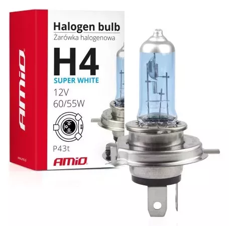 AMIO H4 12V 60/55W P43t SUPERWHITE 1ΤΕΜ. 01269/AM 