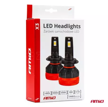 AMIO ΛΑΜΠΕΣ LED CAN-BUS HΒ4 9006 9>16V 90W 6.500K 9900lm (ΜΕ ΑΝΕΜΙΣΤΗΡΑΚΙ) X3 SERIES AMIO - 2 Τεμ. 02983/AM 