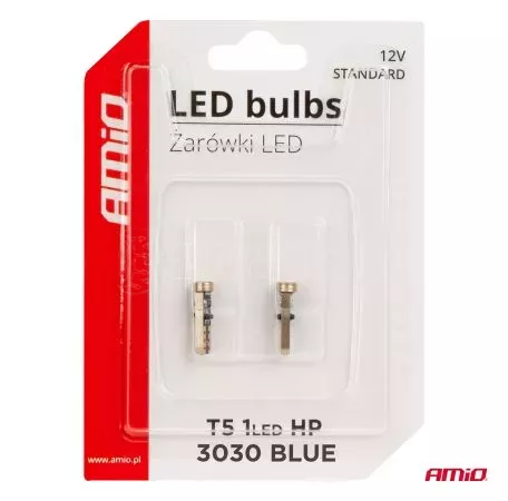 AMIO ΛΑΜΠΑΚΙΑ T5 W1W 12V 1SMD LED ΜΠΛΕ AMIO - 2 ΤΕΜ. 03728/AM 