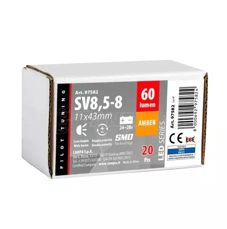 Lampa ΛΑΜΠΑΚΙ ΠΛΑΦΟΝΙΕΡΑΣ 24/28V 11x43mm 60lm 12xSMD LED ΠΟΡΤΟΚΑΛΙ ΔΙΠΛΗΣ ΠΟΛΙΚΟΤΗΤΑΣ LAMPA - 20 ΤΕΜ. L9758.2 