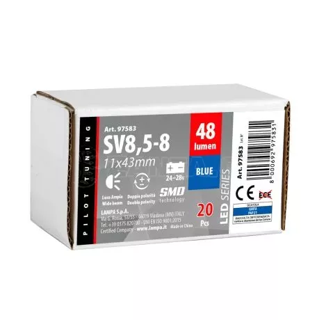 Lampa ΛΑΜΠΑΚΙ ΠΛΑΦΟΝΙΕΡΑΣ 24/28V 11x43mm 48lm 12xSMD LED ΜΠΛΕ ΔΙΠΛΗΣ ΠΟΛΙΚΟΤΗΤΑΣ LAMPA - 20 ΤΕΜ. L9758.3 
