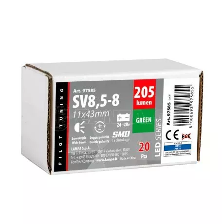 Lampa ΛΑΜΠΑΚΙ ΠΛΑΦΟΝΙΕΡΑΣ 24/28V 11x43mm 205lm 12xSMD LED ΠΡΑΣΙΝΟ ΔΙΠΛΗΣ ΠΟΛΙΚΟΤΗΤΑΣ LAMPA - 20 ΤΕΜ. L9758.5 