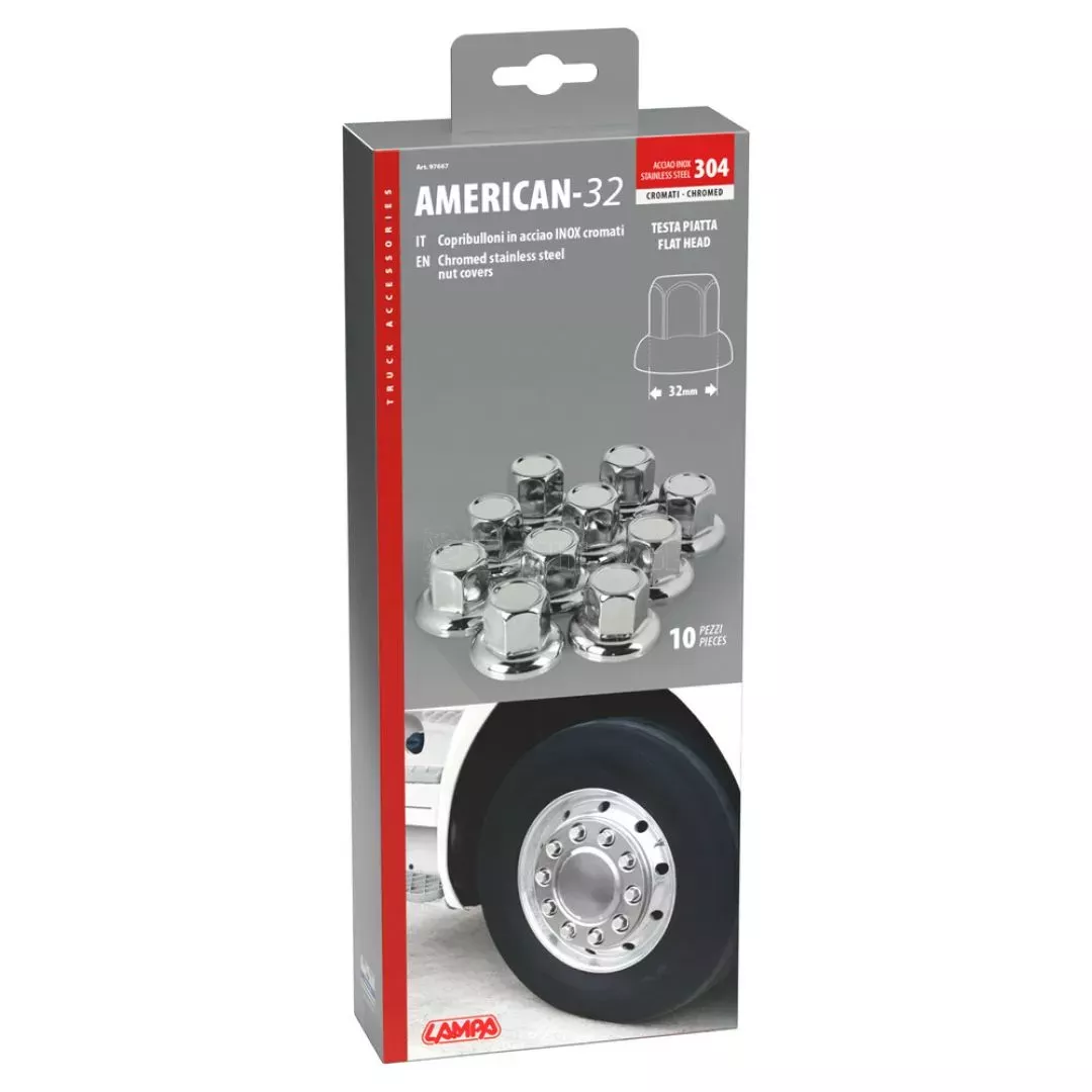 Lampa ΚΑΠΑΚΙΑ ΠΑΞΙΜΑΔΙΩΝ/ΜΠΟΥΛΟΝΙΩΝ ΦΟΡΤΗΓΟΥ AMERICAN STAINLESS STEEL 32mm ΧΡΩΜΙΟ LAMPA - 10 ΤΕΜ. L9766.7