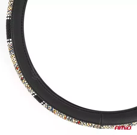 AMIO ΚΑΛΥΜΜΑ ΤΙΜΟΝΙΟΥ SWC-59 (M) 37>39cm ΜΑΥΡΟ ΜΕ ΣΧΕΔΙΟ ΠΟΛΥΧΡΩΜΗ ΨΑΘΑ AMIO - 1 ΤΕΜ. 04169/AM 