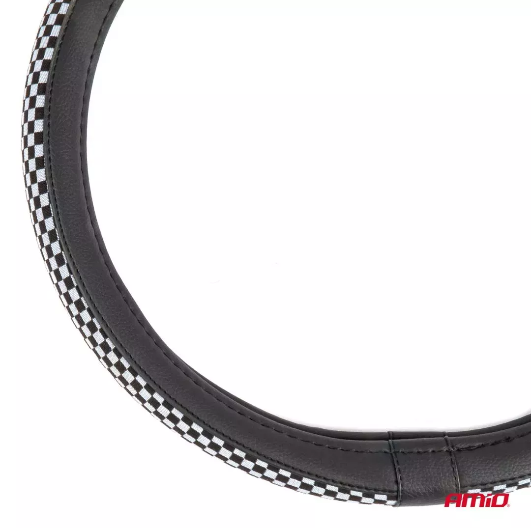 AMIO ΚΑΛΥΜΜΑ ΤΙΜΟΝΙΟΥ SWC-60 (M) 37>39cm ΜΑΥΡΟ ΜΕ ΣΧΕΔΙΟ ΑΣΠΡΟΜΑΥΡΗ ΣΚΑΚΙΕΡΑ AMIO - 1 ΤΕΜ. 04170/AM