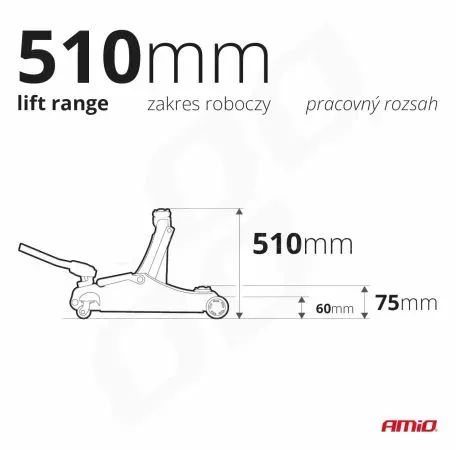 AMIO ΓΡΥΛΟΣ ΥΔΡΑΥΛΙΚΟΣ ΜΕ ΡΟΔΕΣ 3.000KG (ΥΨΟΣ 75-510mm) - 1 Τεμ. 04215/AM 