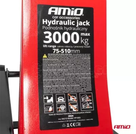 AMIO ΓΡΥΛΟΣ ΥΔΡΑΥΛΙΚΟΣ ΜΕ ΡΟΔΕΣ 3.000KG (ΥΨΟΣ 75-510mm) - 1 Τεμ. 04215/AM 
