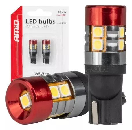 AMIO ΛΑΜΠΑΚΙΑ LED T10 W5W 12V/24V LED CAN-BUS 9xSMD 3030 ΛΕΥΚΟ ΦΩΣ 5.500K (ΣΕ ΧΡΩΜΑ ΚΟΚΚΙΝΟ-ΜΑΥΡΟ) AMIO - 2 ΤΕΜ. 04242/AM 