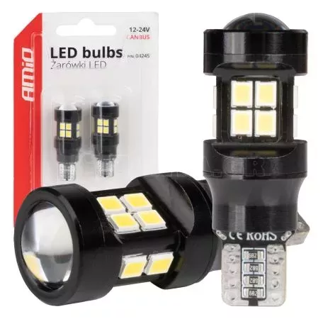 AMIO ΛΑΜΠΑΚΙΑ LED T15 W16W 12V/24V LED CAN-BUS 15xSMD 2835 ΛΕΥΚΟ ΦΩΣ 5.500K (ΣΕ ΧΡΩΜΑ ΜΑΥΡΟ) AMIO - 2 ΤΕΜ. 04245/AM 