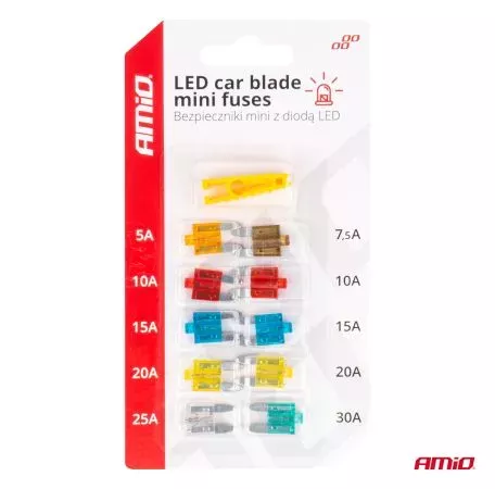 AMIO ΑΣΦΑΛΕΙΕΣ MINI BLADE (ΜΑΧΑΙΡΩΤΕΣ) & ΕΡΓΑΛΕΙΟ ΑΦΑΙΡΕΣΗΣ ΚΑΡΤΕΛΑ (5A/10A/15A/ 20A/25A)  -10 ΤΕΜ. 04340/AM 