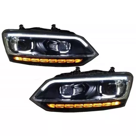 Μπροστινά Φανάρια Set Για Vw Polo 6R/6C 09-17 DRL Passat Matrix Look & Dynamic Φλας Full Led Με Μοτέρ Carner 