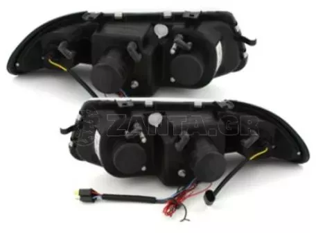 Φανάρια εμπρός angel eyes για Opel Astra F (1994-1999) - μαύρα , με λάμπες (Η1) - σετ 2τμχ. 