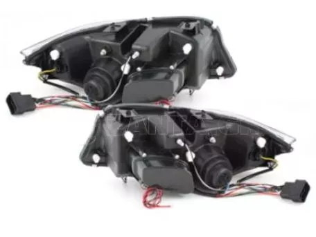 Φανάρια εμπρός angel eyes για BMW E90 (2005-2008) - μαύρα , με λάμπες (Η1) - σετ 2τμχ. 