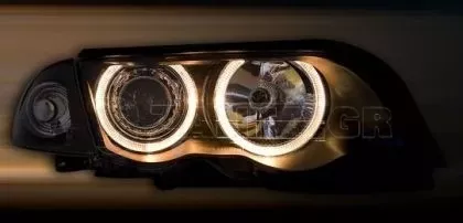 Φανάρια εμπρός angel eyes για BMW E46 sedan (1998-2001) - μαύρα , χωρίς λάμπες (Η7) - σετ 2τμχ. 