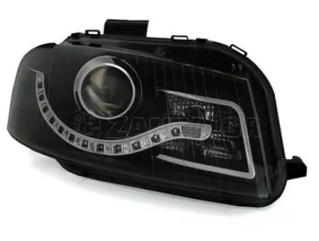 Φανάρια εμπρός led Dayline για Audi A3 (2003-2008) - μαύρα , με λάμπες (Η9) - σετ 2τμχ. 