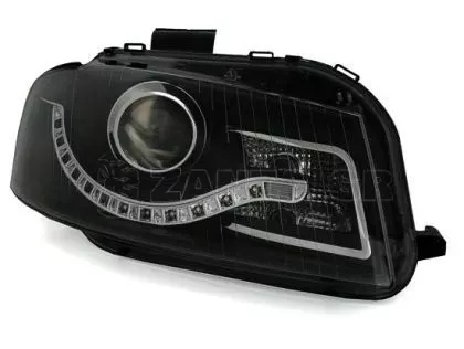 Φανάρια εμπρός led Dayline για Audi A3 (2003-2008) - μαύρα , με λάμπες (Η9) - σετ 2τμχ.