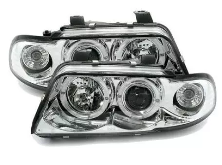 Φανάρια εμπρός angel eyes για Audi A4 (1995-1998) - chrome , με λάμπες (Η1) - σετ 2τμχ. 