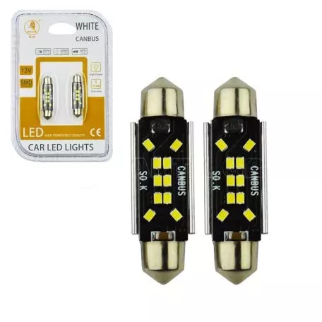 Λάμπες Led Σωληνωτές 41mm 10 Leds 12volt C5W Canbus Λευκό Φως Auto GS 600485 2 Τεμάχια 16947 