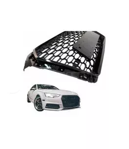 Μάσκα Για Audi A4 B9 16-19 RS4 Look Κυψελωτή Γυαλιστερό Μαύρο 1 Τεμάχιο 