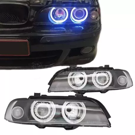 Μπροστινά Φανάρια Set Για Bmw 5 E39 95-03 Angel Eyes Facelift LCI Look Μαύρα H7/H7 Manual Carner 