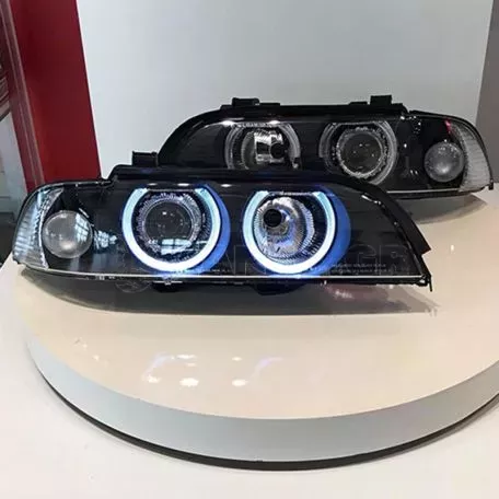 Μπροστινά Φανάρια Set Για Bmw 5 E39 95-03 Angel Eyes Facelift LCI Look Μαύρα H7/H7 Manual Carner 