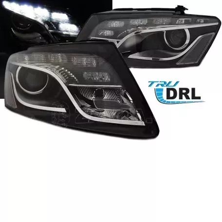 Μπροστινά Φανάρια Set Για Audi Q5 8R 08-12 TRU DRL Μαύρα H7 Με Μοτέρ Depo 