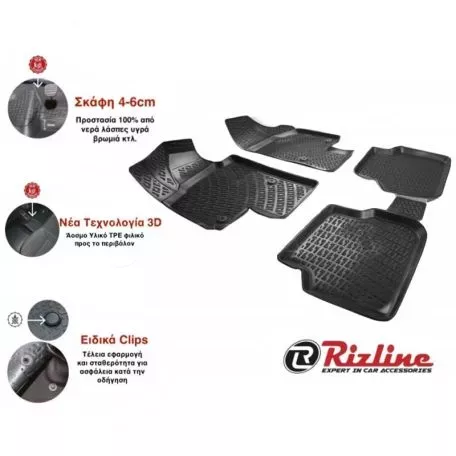 Πατάκια Σκαφάκια 3D Από Λάστιχο TPE Για Opel Astra K 2015- Rizline 4 Τεμάχια Μαύρα 