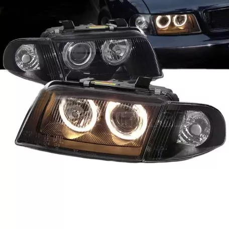 Μπροστινά Φανάρια Set Για Audi A4 B5 94-98 Angel Eyes Μαύρα H7/H7 Depo 