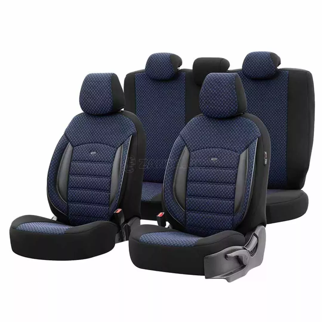 Καλύμματα Αυτοκινήτου Otom Sport Plus Design Universal Βαμβακερό Ύφασμα / Rachel / Δερματίνη Σετ Εμπρός / Πίσω 11 Τεμαχίων Μαύρο / Μπλε SPTPLS-104