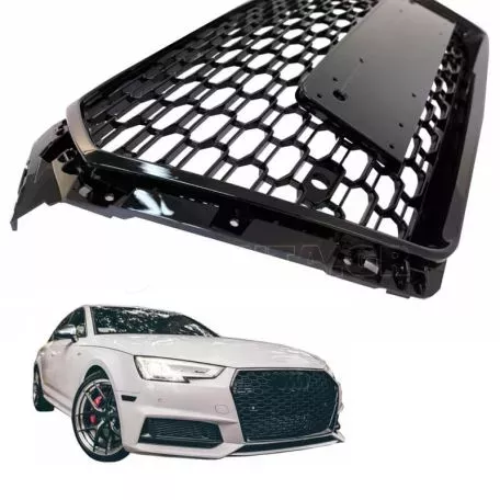 Μάσκα Για Audi A4 B9 16-19 RS4 Look Κυψελωτή Γυαλιστερό Μαύρο 1 Τεμάχιο 