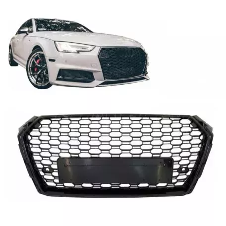 Μάσκα Για Audi A4 B9 16-19 RS4 Look Κυψελωτή Γυαλιστερό Μαύρο 1 Τεμάχιο 