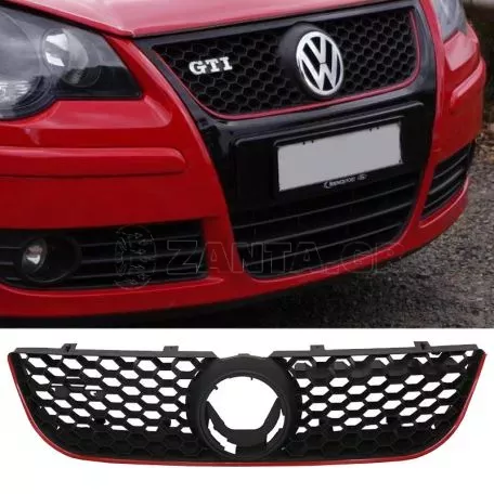Μάσκα Για Vw Polo 9N3 05-09 GTI Look Κυψελωτή Με Κόκκινο Σιρίτι 1 Τεμάχιο 
