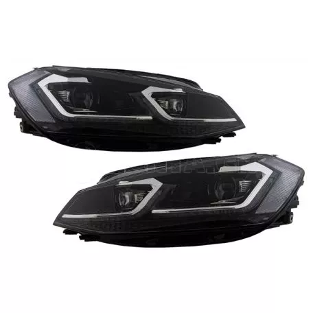 Μπροστινά Φανάρια Set Για Vw Golf VII (7) 12-17  Look 7.5 GTI Μαύρα/ Ασημί Γραμμή H7 Με Μοτέρ Carner 