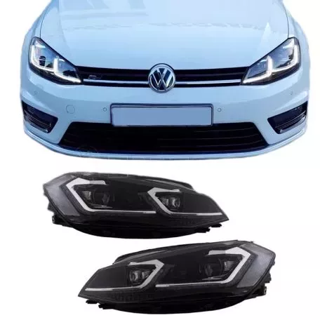 Μπροστινά Φανάρια Set Για Vw Golf VII (7) 12-17  Look 7.5 GTI Μαύρα/ Ασημί Γραμμή H7 Με Μοτέρ Carner 