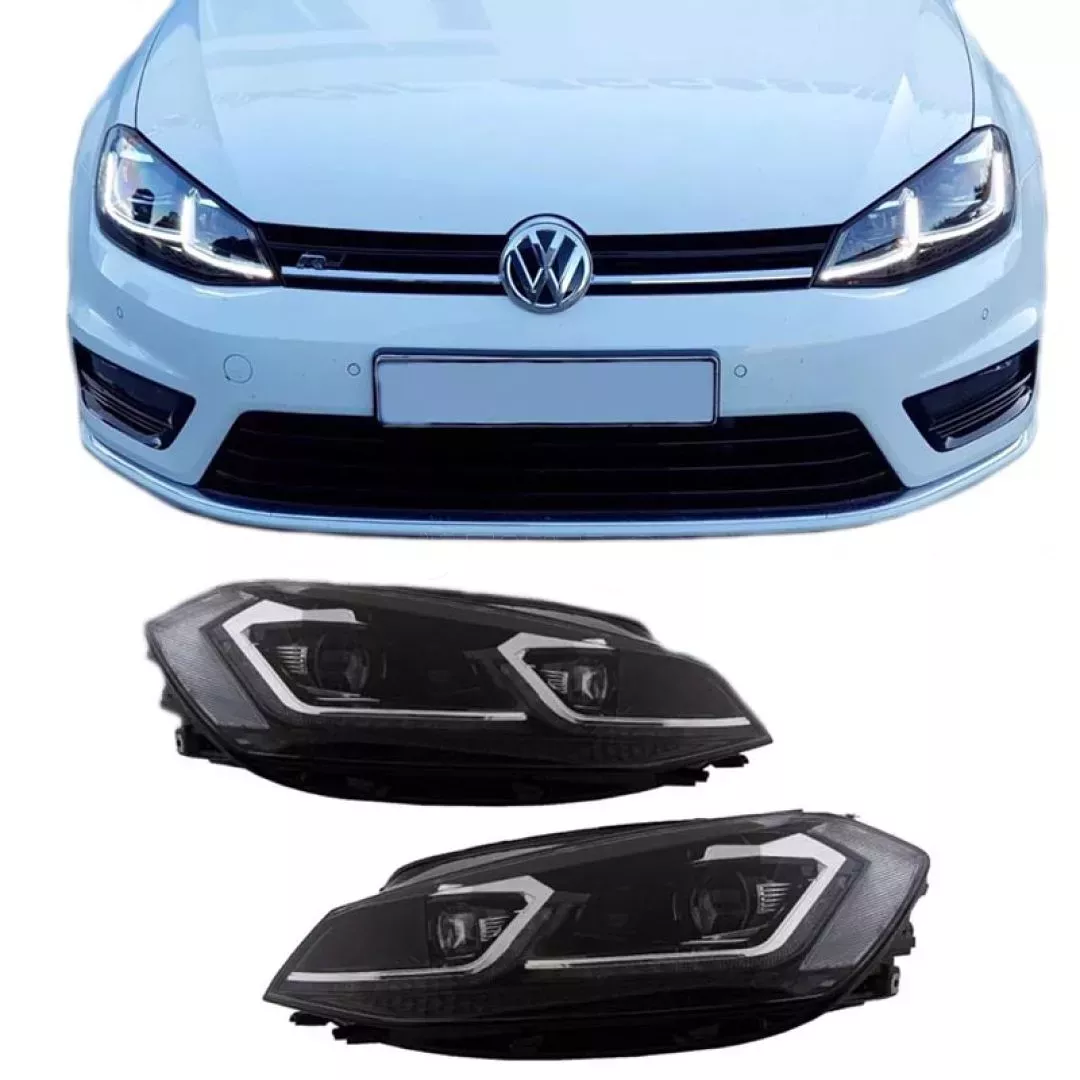 Μπροστινά Φανάρια Set Για Vw Golf VII (7) 12-17 Look 7.5 GTI Μαύρα/ Ασημί Γραμμή H7 Με Μοτέρ Carner