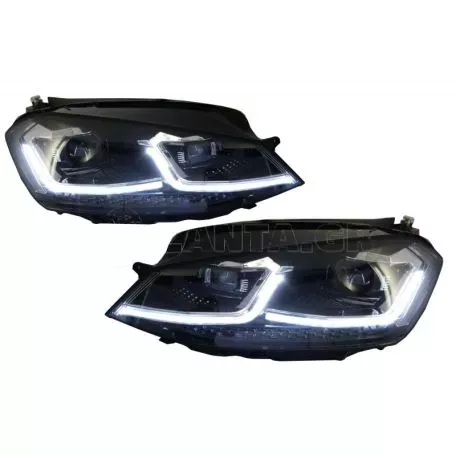 Μπροστινά Φανάρια Set Για Vw Golf VII (7) 12-17  Look 7.5 GTI Μαύρα/ Ασημί Γραμμή H7 Με Μοτέρ Carner 