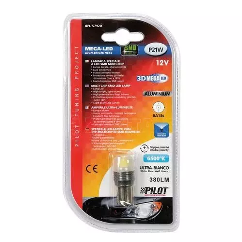 Lampa P21W 12V MEGA-LED 3D 6.500K BA15s 380LM ΔΙΑΘΛΑΣΗΣ (ΜΟΝΟΠΟΛΙΚΟ-ΔΙΠΛΗΣ ΠΟΛΙΚΟΤΗΤΑΣ) BLISTER 1ΤΕΜ. L5792.0