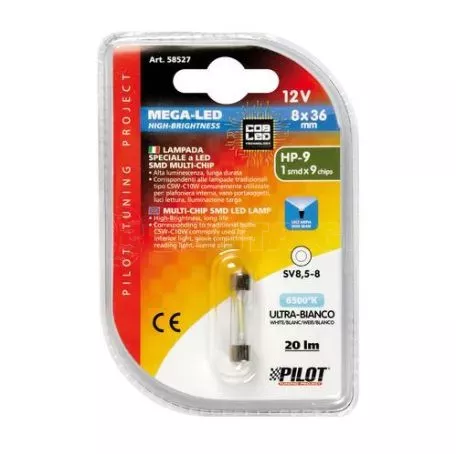 Lampa ΛΑΜΠΑΚΙ ΠΛΑΦΟΝΙΕΡΑΣ 12V 8X36MM 20LM ΛΕΥΚΟ MEGA-LED9 COB (ΔΙΠΛΗΣ ΠΟΛΙΚΟΤΗΤΑΣ- CAN-BUS) BLISTER 1ΤΕΜ. L5852.7 