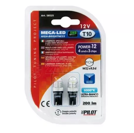Lampa T10 12V W2,1x9,5d MEGA-LED 12 200lm (ΔΙΠΛΗΣ ΠΟΛΙΚΟΤΗΤΑΣ) 2ΤΕΜ. L5852.5 