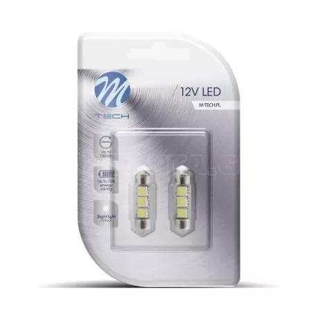 M-tech ΛΑΜΠΑΚΙΑ ΠΛΑΦΟΝΙΕΡΑΣ C5W/C10W 12V 0,72W SV8,5 36mm CAN-BUS LED 3xSMD5050 PREMIUM ΛΕΥΚΟ BLISTER 2ΤΕΜ. LB310W/MT 