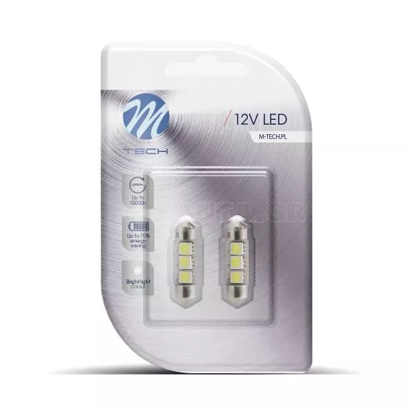 M-tech ΛΑΜΠΑΚΙΑ ΠΛΑΦΟΝΙΕΡΑΣ C5W/C10W 12V 0,72W SV8,5 36mm CAN-BUS LED 3xSMD5050 PREMIUM ΛΕΥΚΟ BLISTER 2ΤΕΜ. LB310W/MT