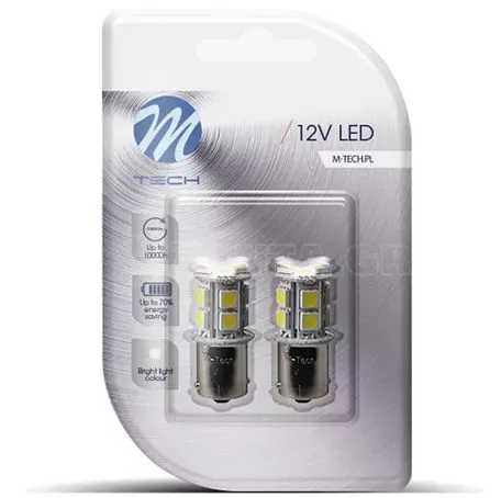 M-tech P21W 12V BA15s LED 13xSMD5050 ΛΕΥΚΟ (ΜΟΝΟΠΟΛΙΚΟ) BLISTER 2ΤΕΜ. M-TECH LB060W/MT