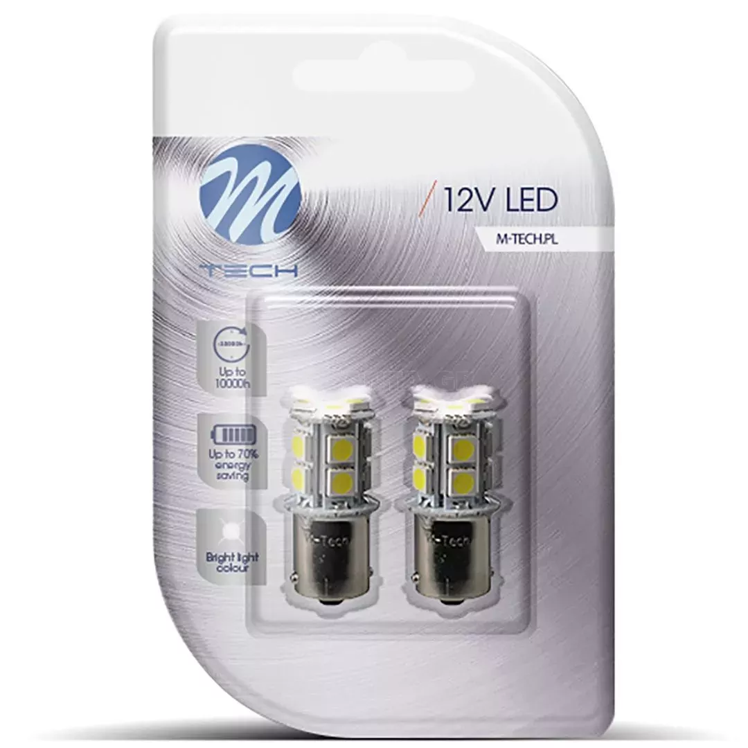 M-tech P21W 12V BA15s LED 13xSMD5050 ΛΕΥΚΟ (ΜΟΝΟΠΟΛΙΚΟ) BLISTER 2ΤΕΜ. M-TECH LB060W/MT