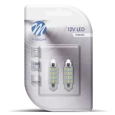 M-tech ΛΑΜΠΑΚΙΑ ΠΛΑΦΟΝΙΕΡΑΣ C5W/C10W 12V SV8.5 41mm 1,5W 12xSMD2835 LED OSRAM ΜΠΛΕ  BLISTER 2ΤΕΜ. M-TECH LB030B/MT 