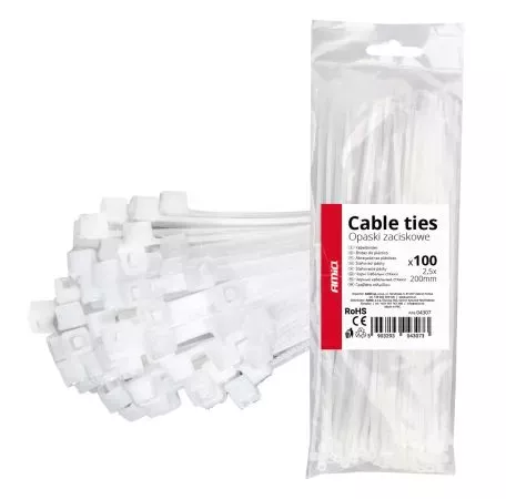 AMIO ΔΕΜΑΤΙΚΑ/ΔΕΤΙΚΑ ΚΑΛΩΔΙΩΝ TIE WRAP (ΤΑΙΡΑΠ) 2.5 x 200mm (ΛΕΥΚΟ)  ΑΜΙΟ - 100 ΤΕΜ. 04307/AM 