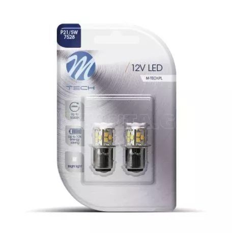 M-tech P21/5W 12V BAY15d 1,6W 21xSMD2835 LED ΛΕΥΚΟ BLISTER 2ΤΕΜ. M-TECH LB113W/MT 