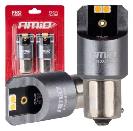 AMIO ΛΑΜΠΕΣ LED CAN-BUS PΥ21W BAU15S 12/24V 6.000K 4xSMD ΠΟΡΤΟΚΑΛΙ PRO SERIES AMIO - 2 ΤΕΜ.  03584/AM 