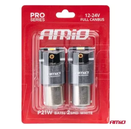 AMIO ΛΑΜΠΕΣ LED CAN-BUS P21W BA15S 12/24V 6.000K 2xSMD ΛΕΥΚΟ PRO SERIES AMIO - 2 ΤΕΜ.  03593/AM 