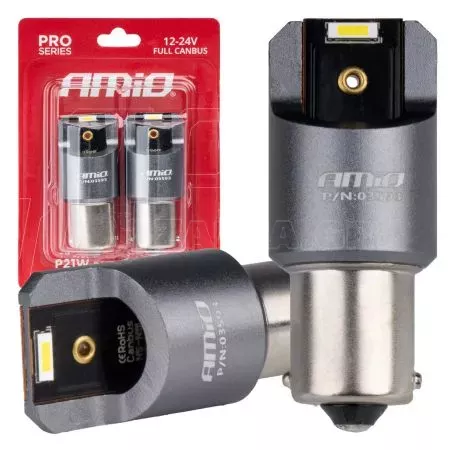 AMIO ΛΑΜΠΕΣ LED CAN-BUS P21W BA15S 12/24V 6.000K 2xSMD ΛΕΥΚΟ PRO SERIES AMIO - 2 ΤΕΜ.  03593/AM 