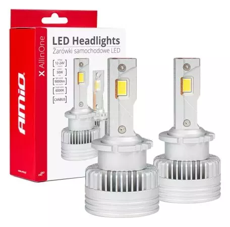 AMIO ΛΑΜΠΕΣ LED D2S/D2R/D4S/D4R 12/24V 6000K 9.000lm 50W X ALL IN ONE SERIES CAN-BUS (ΜΕ ΑΝΕΜΙΣΤΗΡΑΚΙ) AMIO - 2 ΤΕΜ.  03670/AM 